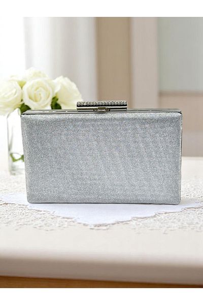 Biçanta Dot Pattern Silver Gray Lame Color Women's Evening Dress Bag Wedding Engagement Graduation