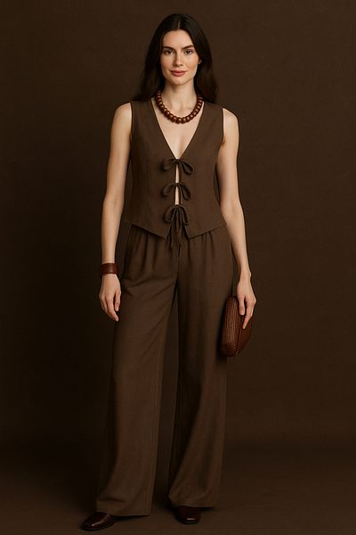 bb butik basic Jade Draped Linen Suit Df0118
