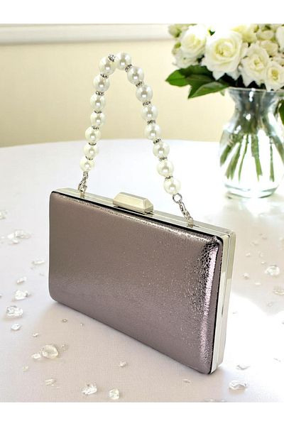 Biçanta New Model Platinum Color Shiny Patterned Chain Strap Handle Women's Evening Dress Bag Wedding Engagement Graduation