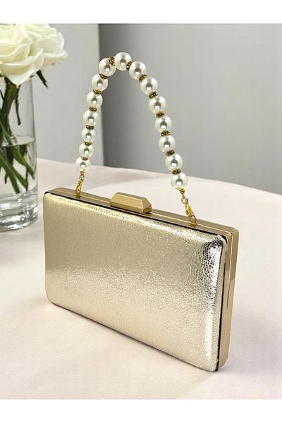 Biçanta New Model Gold Color Shiny Patterned Chain Strap Handle Women's Evening Dress Bag Wedding Engagement Graduation