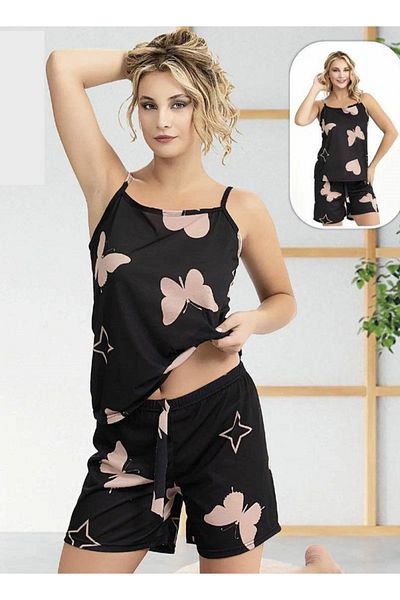 Wonder Girl Wonder Girl Black Color Butterfly Pattern 2-Piece Set with Strap Shorts