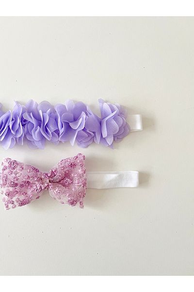 COOLMINIES Baby Girl Floral, Bow Elastic 2-Piece Bandana Set