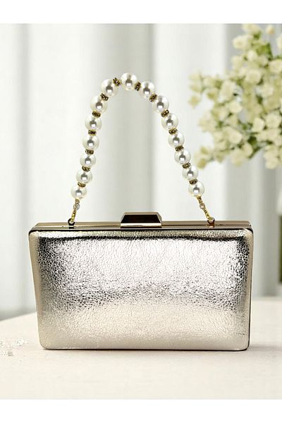 Biçanta New Model Gold Color Shiny Patterned Chain Strap Handle Women's Evening Dress Bag Wedding Engagement Graduation