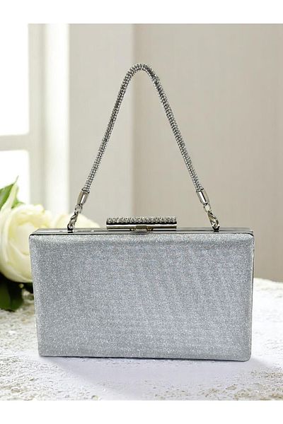 Biçanta Dot Pattern Silver Gray Lame Color Women's Evening Dress Bag Wedding Engagement Graduation