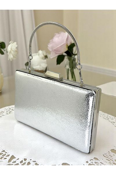 Biçanta New Model Silver Color Shiny Patterned Chain Strap Handle Women's Evening Dress Bag Wedding Engagement Graduation