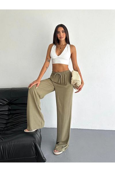 Velista Women's High Waist Wide Leg Linen Trousers