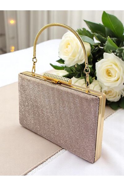 Biçanta Dot Pattern Rosegold Color Women's Evening Dress Bag Wedding Engagement Graduation
