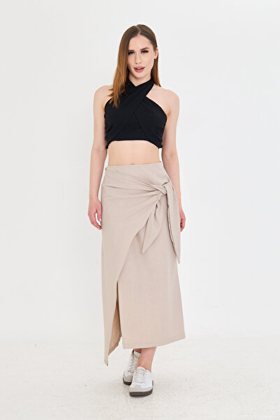 AS Anita Store Raw Linen Side Tie Detail Wrap Skirt Does Not Show Underwear