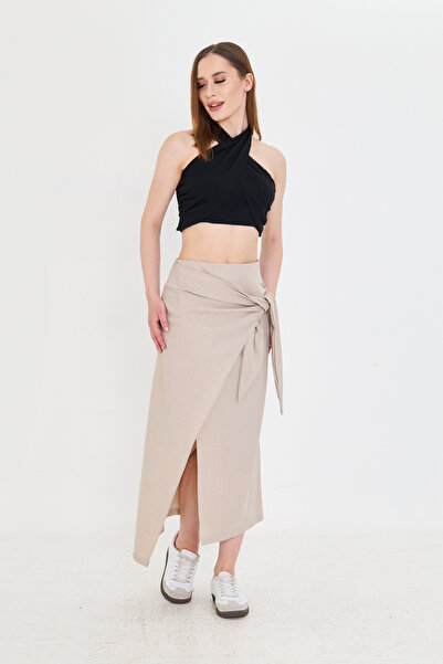 AS Anita Store Raw Linen Side Tie Detail Wrap Skirt Does Not Show Underwear