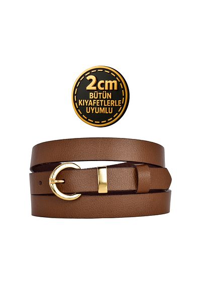 GoDeri 100% Genuine Leather Gold Color Suit Bridge Brown Women's Belt 2cm Fits Whole Outfit_Ki̇li̇k-Gold
