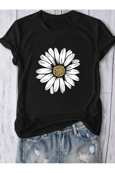 Velostra Unisex Daisy Printed Combed Cotton, Oversize T-Shirt