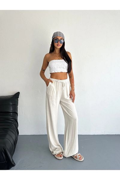 Velista Women's High Waist Wide Leg Linen Trousers