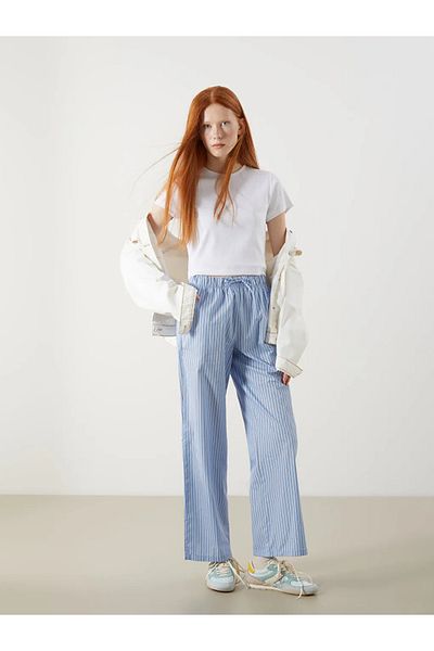 LC Waikiki Xside Blue Women's Striped Trousers with Elastic Waist