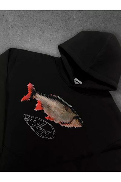 Boi Φούτερ Unisex Pixel Fish Μαύρο