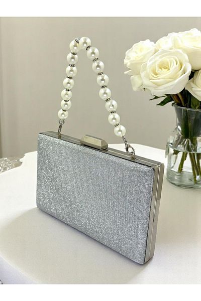 Biçanta Dot Pattern Silver Gray Lame Color Women's Evening Dress Bag Wedding Engagement Graduation