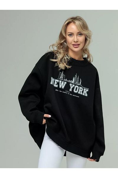 Boi Unisex New York Crew Neck Φούτερ Μαύρο