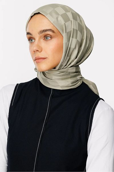MENESSA Silky Jacquard Shawl Checkerboard Pattern Soft Green