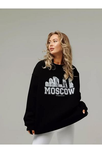 Boi Унисекс суитшърт Moscow с кръгло деколте, черен