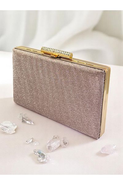 Biçanta Dot Pattern Rosegold Color Women's Evening Dress Bag Wedding Engagement Graduation