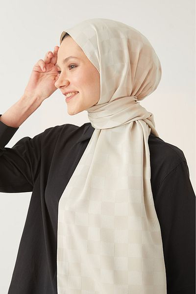 MENESSA Silky Jacquard Shawl Checkerboard Pattern Stone