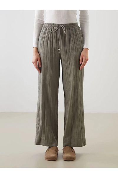 LC Waikiki Lcwaikiki Classic Green Elastic Waist Textured Women's Trousers