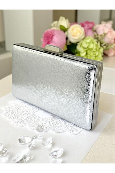Biçanta New Model Silver Color Shiny Patterned Chain Strap Handle Women's Evening Dress Bag Wedding Engagement Graduation