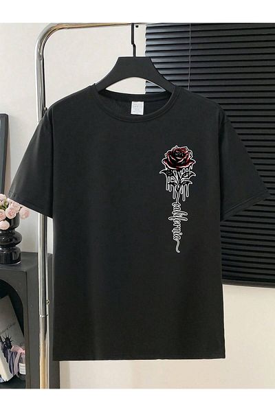 Velostra Unisex Rose Printed Combed Cotton Oversize T-Shirt