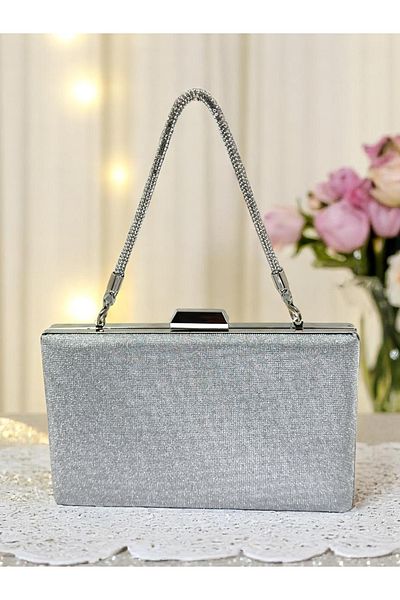 Biçanta Dot Pattern Silver Gray Lame Color Women's Evening Dress Bag Wedding Engagement Graduation