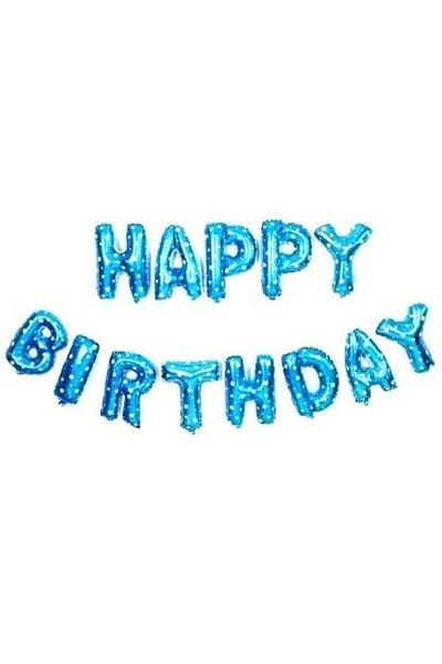 asöy Happy Birthday Blue Polka Dot Color Written Letter Foil Balloon 16 Inch 40 cm Blue Birthday Lettering