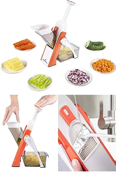 Hanedanev Çok Fonksiyonlu Yaylı Basmalı Sebze Patates Doğrayıcı Dilimleyici Hazneli Rende Mandolin Rende