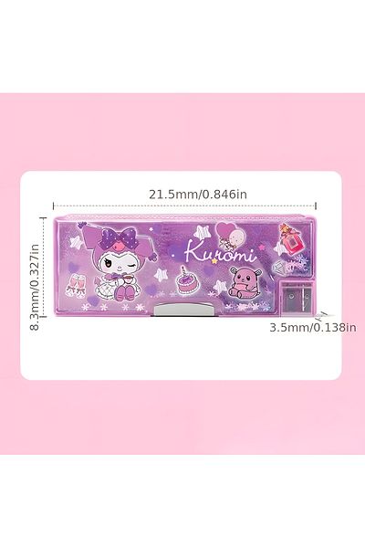 kardelen kırtasiye Sanrio Kuromi Water Glitter Multifunctional Pen Holder Double Compartment Ultra Light Pen Case with Magnet