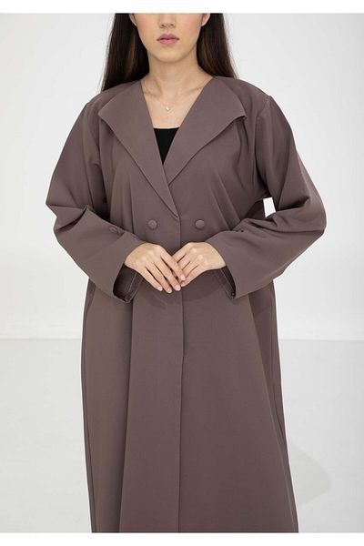 Msquare Fashion Brown Barbie Crepe Abaya with Lapel Collar and Button Detailing
