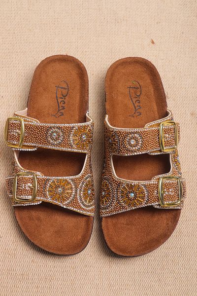 Pienn Summer Women's Orthopedic Slippers – Stone Detailed, Double Buckle, Soft Sole House Slippers