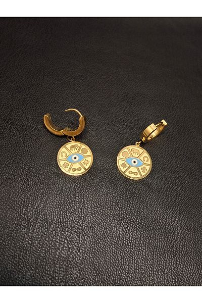 Han Ticarethane Gold Color Figured Lucky Model Steel Earrings