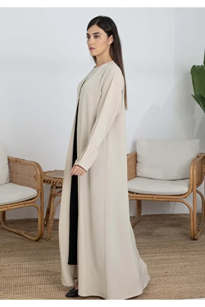 Msquare Fashion Beige Korean Nida Abaya with Frilled Cuffs