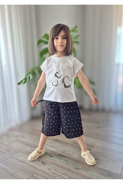My Baby's World Silver Printed T-Shirt & Heart Muslin Capri Culottes Girl's Suit Mtyk0060