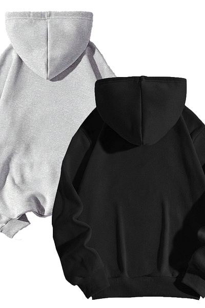 Boi Φούτερ 2 τεμαχίων Fire And Water - Grey Black printed Oversize φούτερ με κουκούλα