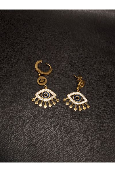 Han Ticarethane Gold Color Stone Eye Model Steel Earrings