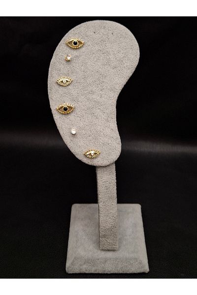 Han Ticarethane Gold Color 6-Piece Stone Eye Model Set Earrings