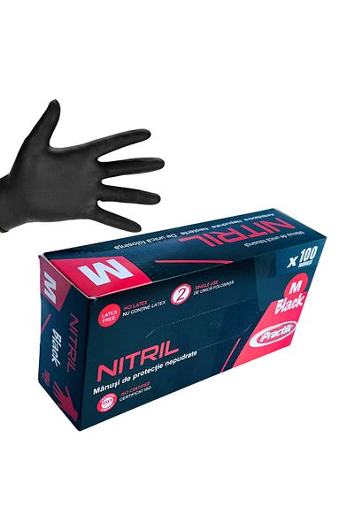 LYOBEST Set 100 Manusi din Nitril, Horeca, Negre, unica folosinta, nepudrate, marimea M