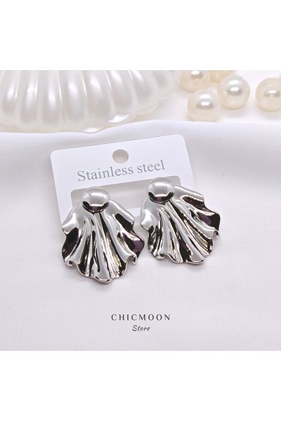 CHICMOON STORE Steel Silver Color Leaf Earrings