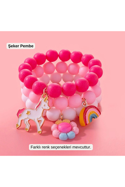 darko Unicorn Boncuk Pembe Bileklik Tekboynuz Pony Kız Çocuk Hediye Çocuk Hed...