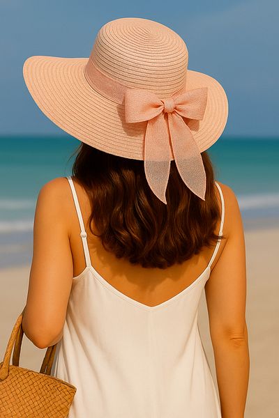 Avantaj Kapıda Hati Women's Summer Wide Brim Hat – Bow, Foldable, Straw Look, 47 cm