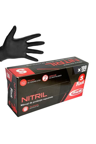 LYOBEST Set 100 Manusi din Nitril, Horeca, Negre, unica folosinta, nepudrate, marimea S