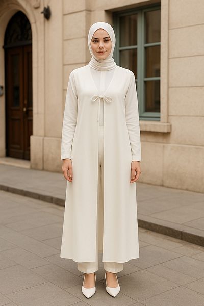 Misue Handmade Medina Silk Tie Detail Hijab Vest, Multifunctional Use Pareo Beach Wear, Long Vest