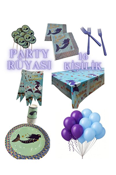 partyrüyası Set de ziua de naștere cu tematică sirenă pentru 16 persoane cu f...
