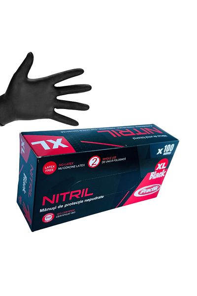 LYOBEST Set 100 Manusi din Nitril, Horeca, Negre, unica folosinta, nepudrate, marimea XL