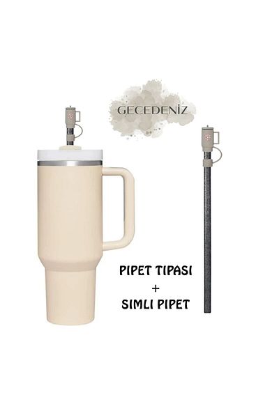 GECEDENİZ Quencher Compatible Thermos Straw Replacement Silvery Plastic Gray