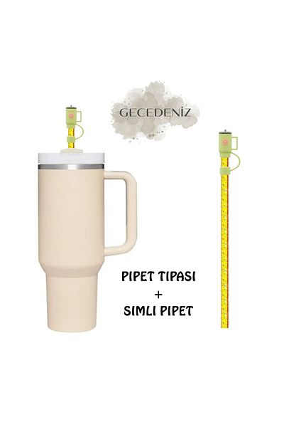 GECEDENİZ Quencher Compatible Thermos Straw Replacement Silvery Plastic Lime (Light Green)