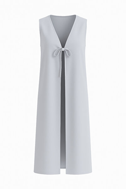 Misue Handmade Medina Silk Tie Detail Hijab Vest, Multifunctional Use Pareo Beach Wear, Long Vest